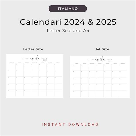 Calendario 2024 2025 Calendari In Italiano Stampabile 2024 Etsy UK