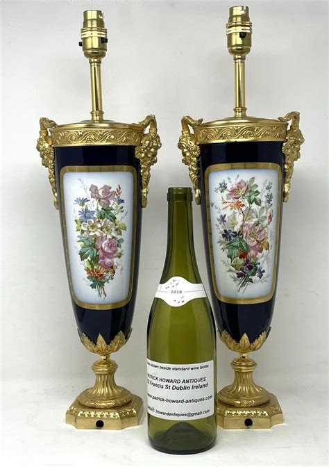 Pair Antique French Sèvres Porcelain Ormolu Gilt Bronze Dore Table Urns