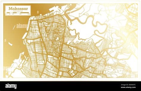 Makassar Indonesia City Map In Retro Style In Golden Color Outline Map