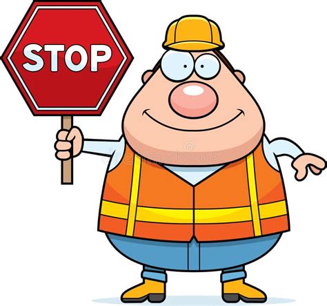 Construction Worker Holding Stop Sign Stock Illustrations