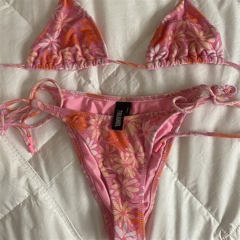 Velvety Pink Orange Floral Triangl Bikini Size Depop