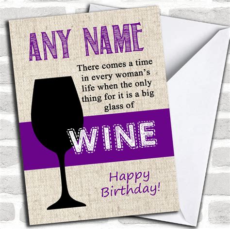 Big Glass Of Wine Personalized Birthday Card Red Heart Print