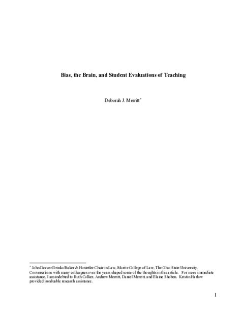 Pdf Bias The Brain And Student Evaluations Of Teaching Deborah