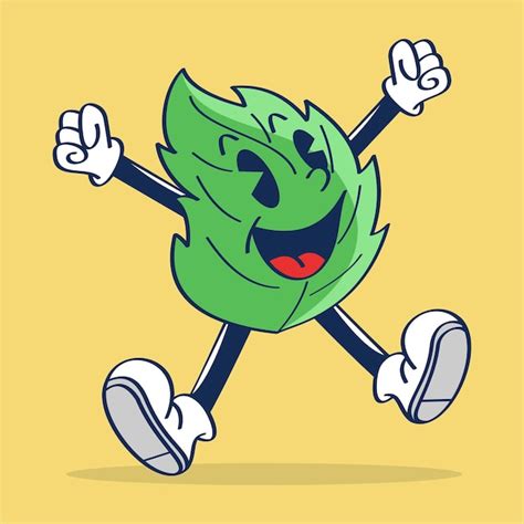 Premium Vector Leaf Cartoon Character Jumping And Raised Two Hand