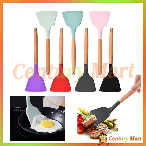 Jual Spatula Silicone Utensil Gagang Kayu Tahan Panas Silicone Utensil