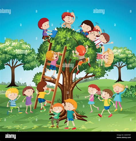 Many children climbing up the tree Stock Vector Image & Art - Alamy