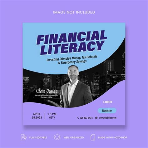 Premium PSD | A poster for financial literacy shows a man in a suit and a tie.