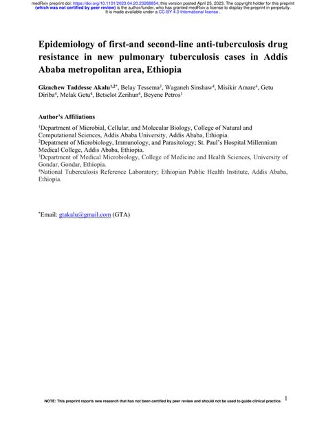 Pdf Epidemiology Of First And Second Line Anti Tuberculosis Drug