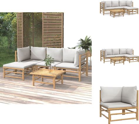 Vidaxl Tuinset Bamboe Lounge Persoons Lichtgrijs Tuinset Bol