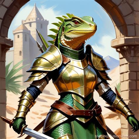 Heroic Lizardfolk Paladin in Armor | Stable Diffusion Online