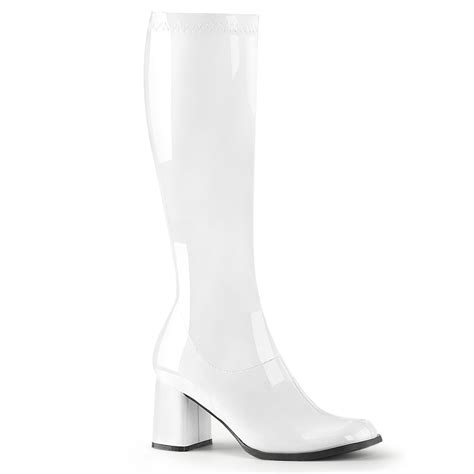 Bottes blanches en cuir verni années 70 hippie disco gogo botte haute