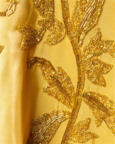 Vintage 1950s 50s Gold Yellow Hand Beaded Couture Silk Cocktail Dress