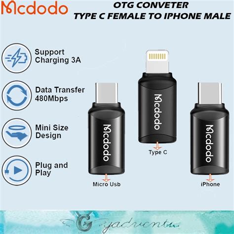 Jual MCDODO Adaptor Converter Charger Type C To Lightning Lightning To