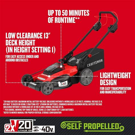 Craftsman V20 20 Volt Max 20 In Push Cordless Lawn Mower Ah 49 Off