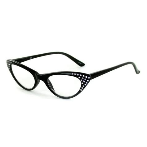 Bravo Retro Cat Eye Readers With Austrian Crystals For Women Black