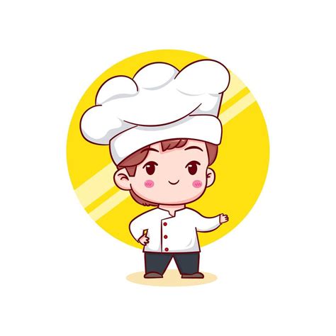 Cute Cartoon Logo Character Of Chef Hand Drawn Chibi Character