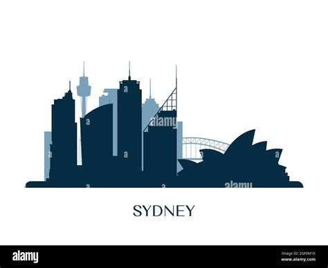 Sydney Skyline Monochrome Silhouette Vector Illustration Stock Vector