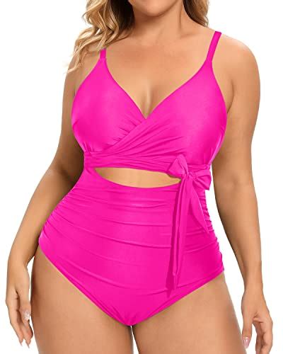 Playful Waist Highlight Plus Size One Piece Swimsuits For Ladies Neon