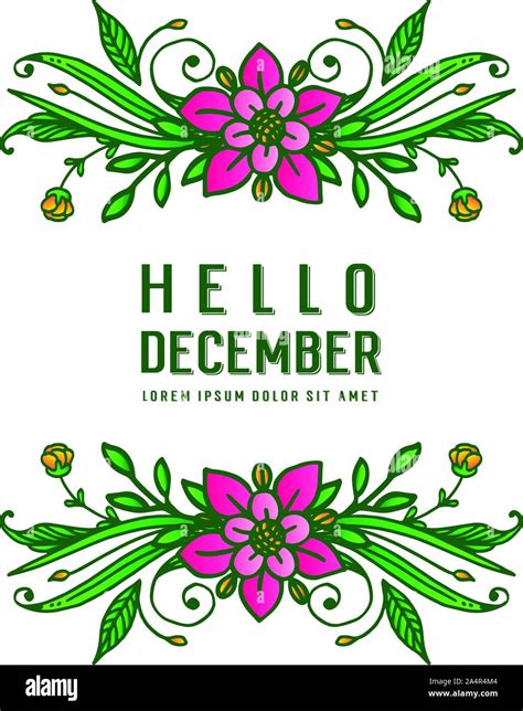 Text Hello December With Seamless Pink Flower Frame Vector Stock