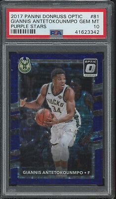 2017 Panini Donruss Optic Purple Stars Giannis Antetokounmpo 13 Gem