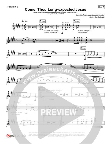 Come Thou Long Expected Jesus Trumpet Sheet Music Pdf Meredith Andrews