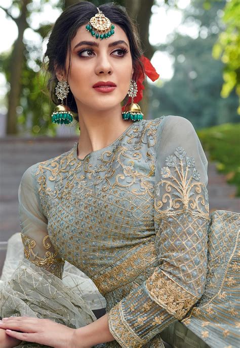 Light Green Net Embroidered Long Anarkali Suit 1641