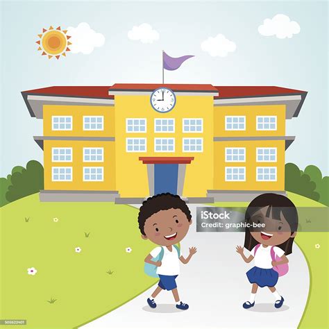 Children Go To School Stock Illustration - Download Image Now - Walking ...