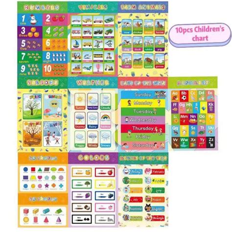 Educational Preschool Posters 10pcs Charts For Preschoolers Toddlers