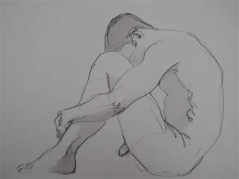 ORIGINAL MALE NUDE Pencil Life Drawing Sketch Crouching Seated Pose 29