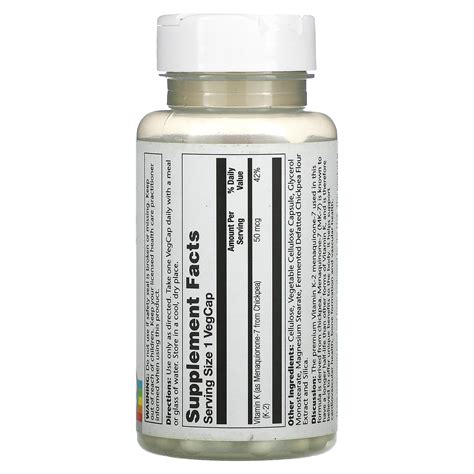 Solaray Vitamin K 2 Menaquinone 7 50 Mcg 60 VegCaps