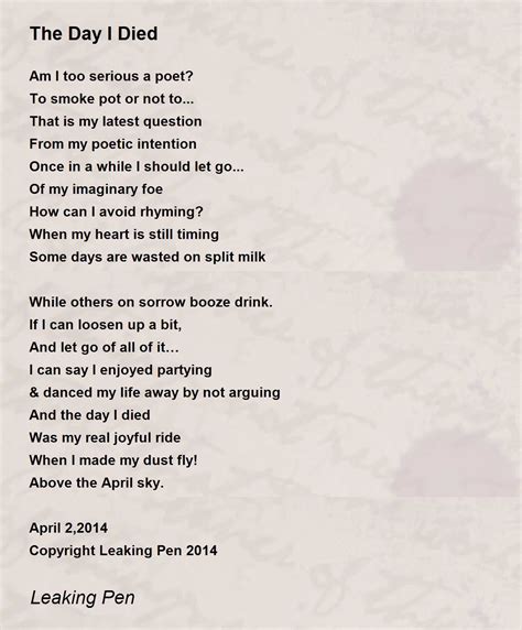 The Day I Died - The Day I Died Poem by Leaking Pen