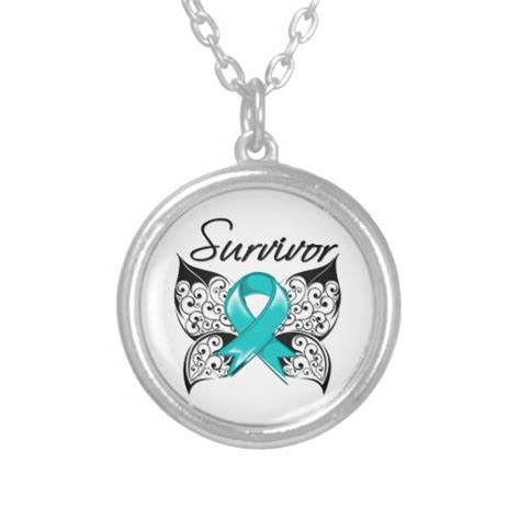 Ovarian Cancer Survivor Butterfly Round Pendant Necklace Zazzle