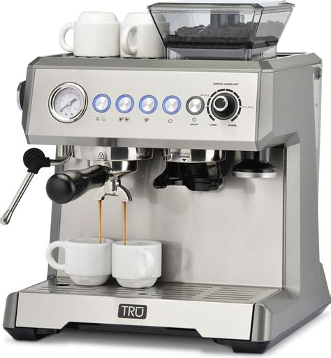 TRU 15 Bar Semi Automatic All In One Espresso Maker With Grinder And