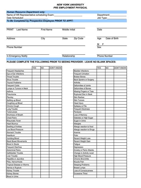 Pre Employment Physical Forms Printable Printable Form Templates And