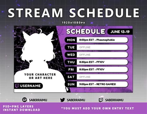 Stream Schedule Template Star Chart Pastel Purple Stream Etsy