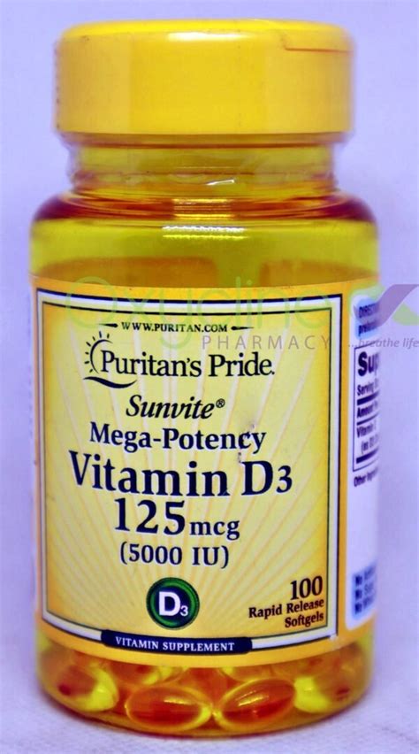 Puritans Pride Vitamin D3 125mg 5000iu X100 Oxycline Pharmacy