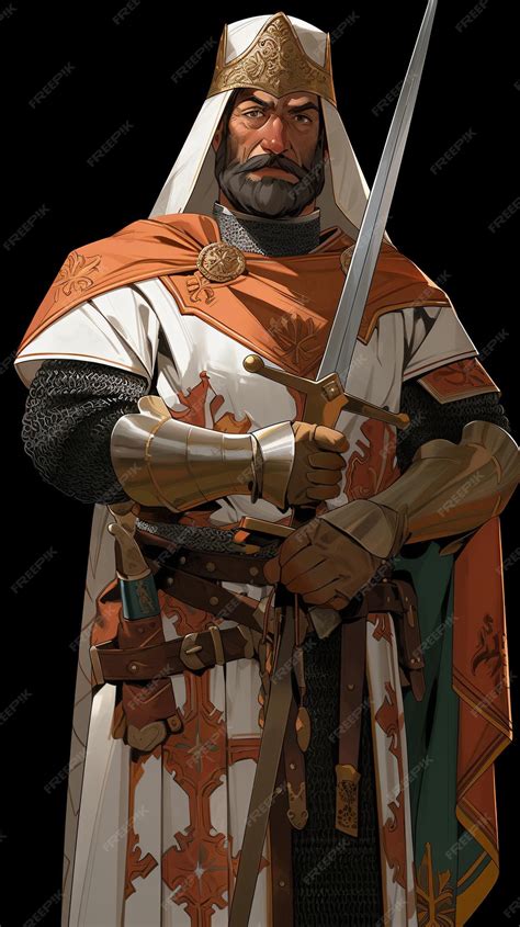 Premium AI Image | a man in a medieval outfit holding a sword