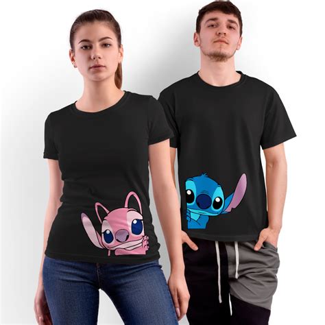 Kit Casal Camisetas Basicas Lilo Stich E Angel Desenho Fofos