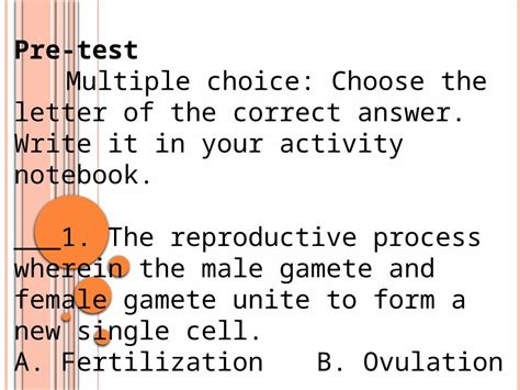 PPTX Pre Test Multiple Choice Choose The Letter Of The Correct