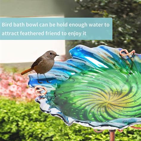 Mumtop Glass Bird Baths For Outdoors Garden Bird Bath Bowl With Metal Stake Birdbaths For