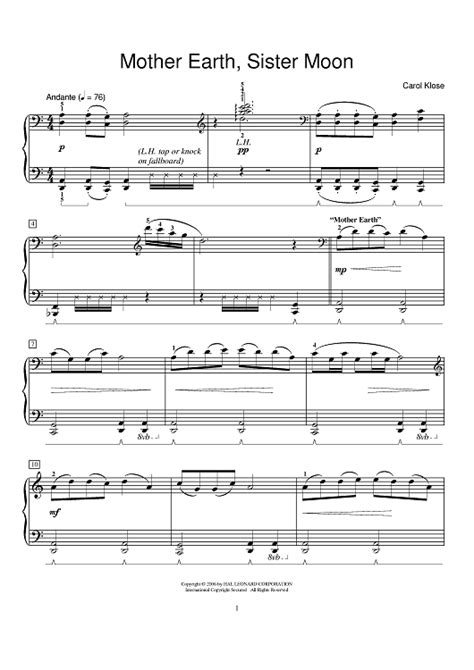 Mother Earth Sister Moon Sheet Music For Piano Sheet Music Now