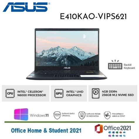 ASUS E410KAO VIPS621 PENTIUM SILVER N6000 4GB 256GB SSD 14 FHD