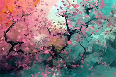 Premium Photo | A painting of a pink cherry blossom tree.