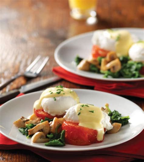 Eggs Florentine With Roasted Tomatoes And Mushroom Spinach Sauté Clean