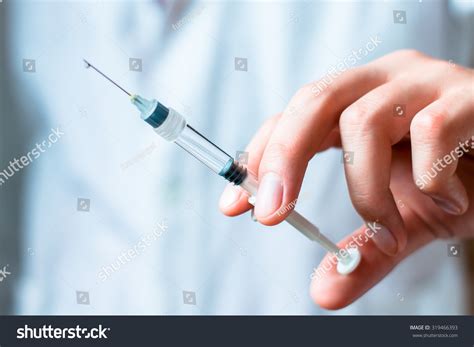 Syringe Medical Injection Hand Palm Fingers Stock Photo 319466393