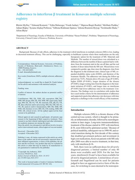 (PDF) Adherence to interferon β treatment in Kosovan multiple sclerosis ...