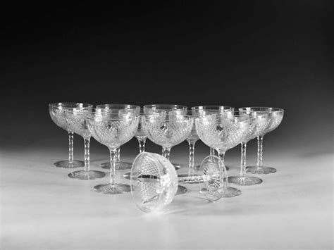 Antique Glass Set Of 13 Fine Quality Champagne Glasses English C1880 In Antique Wine Glasses