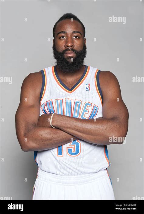 Oklahoma City Thunders James Harden Poses For A Photo During Media Day