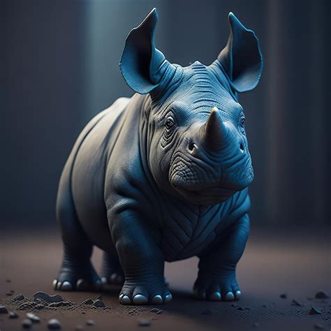 Premium AI Image | A rhino statue is shown in a dark room.