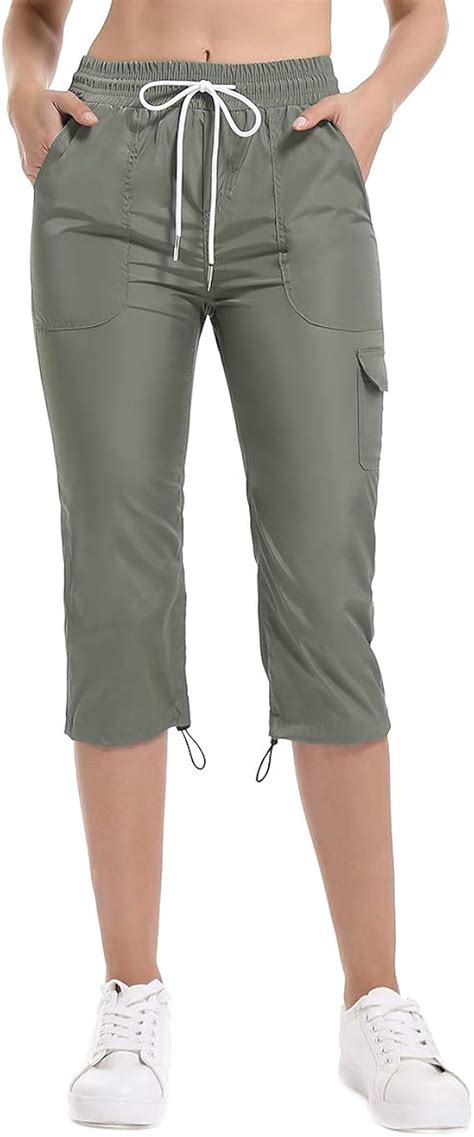 Jtanib Womens Cargo Capri Pants Drawstring Waist Active Cropped Pants